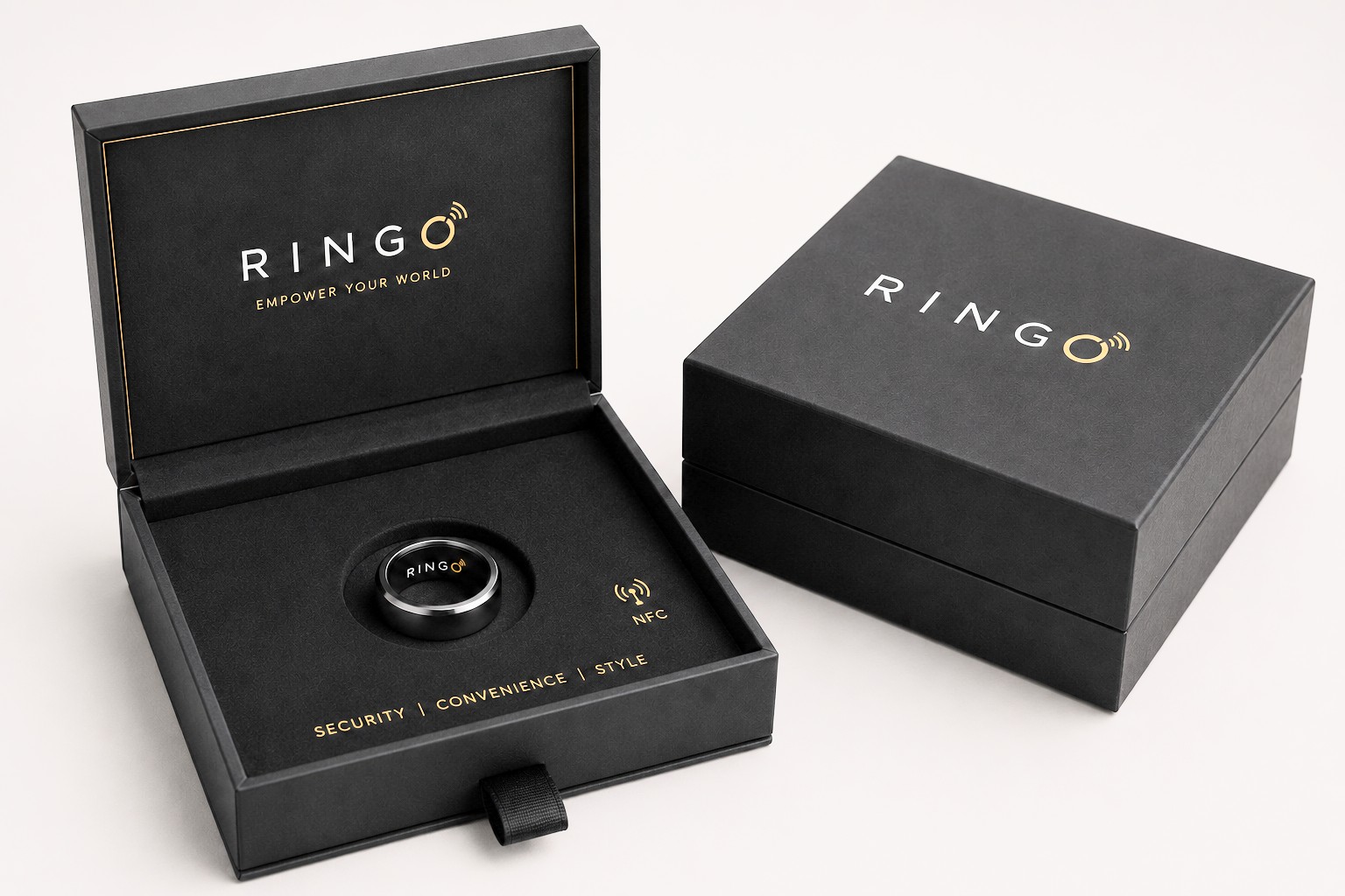 RINGO premium black presentation box with NFC payment ring